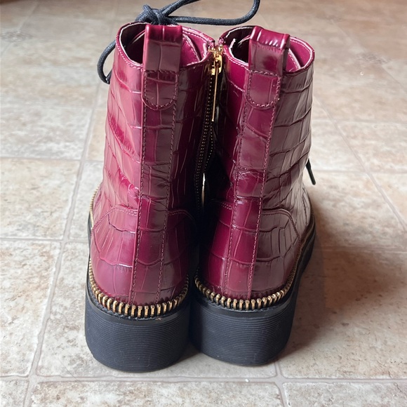 Michael Kors Burgundy Croc-Embossed Lace-Up Platform Boots - Picture 2 of 6